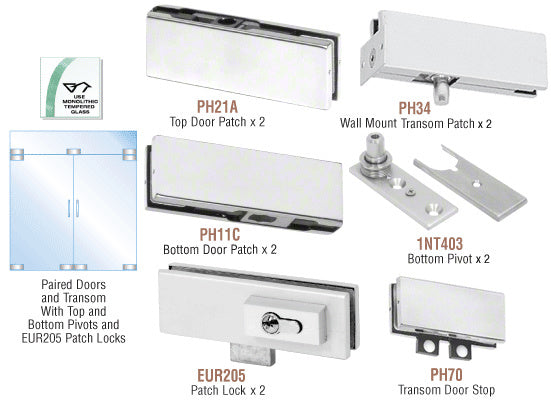 CRL European Patch Door Kit for Double Doors for Use with Fixed Transom - With Lock