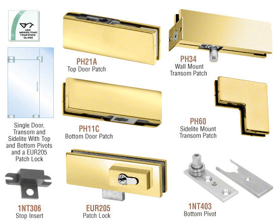 CRL European Patch Door Kit for Use with Fixed Transom and One Sidelite - With Lock