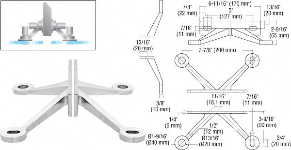 CRL Regular Duty Spider Fitting 4 Arm "V" Fin Mount Frame