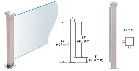 CRL Brushed Stainless 18" High 1-1/2" Square PP42 Plaza Series Counter/Partition Corner Post With Air Space