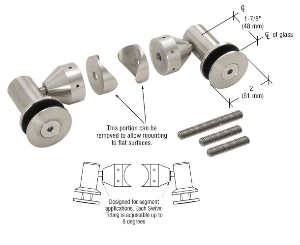 CRL Double Arm Swivel Fitting Set for 1/2" Glass
