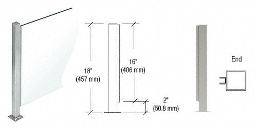 CRL 18" High 1" Square PP47 Mini Plaza Series Partition End Post With U-Channel