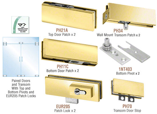 CRL European Patch Door Kit for Double Doors for Use with Fixed Transom - With Lock