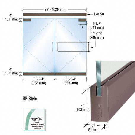 CRL Dry Glazed Frameless Glass 6' BP-Style Double Door Complete Entrance Kit - without Lock