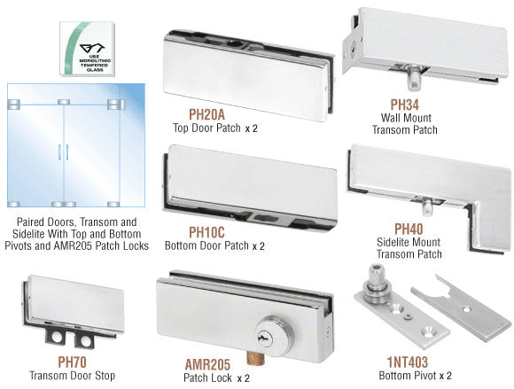 CRL North American Patch Door Kit for Double Doors for Use with Fixed Transom and One Sidelite - With Lock