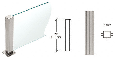 CRL 24" High 1-1/2" Square PP43 Plaza Series Counter/Partition 3-Way Post