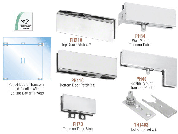 CRL European Patch Door Kit for Double Doors for Use with Fixed Transom and One Sidelite - Without Lock