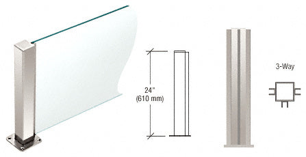 CRL 24" High 1-1/2" Square PP43 Plaza Series Counter/Partition 3-Way Post