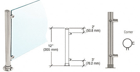 CRL Paint 12" High 1" Round PP55 Slimline Series Straight Front Counter/Partition Corner Post