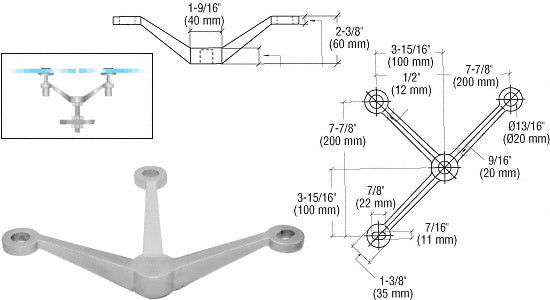 CRL Regular Duty 3-Way Spider Fitting Arm Column Mount