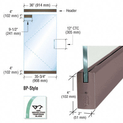 CRL Dry Glazed Frameless Glass 3' BP-Style Single Door Complete Entrance Kit - without Lock