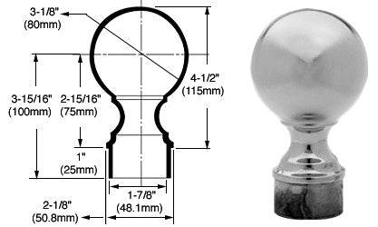 CRL Ball End Cap for 2" Tubing