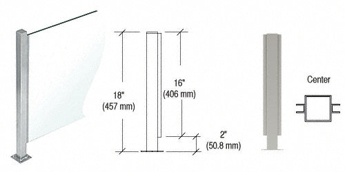 CRL 18" High 1" Square PP47 Mini Plaza Series Partition Center Post With U-Channel