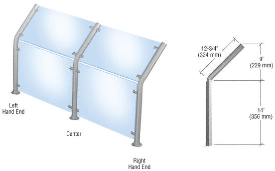 CRL Powder Paint Style 20 Slimline Series Fixed Glass On Slant and Front Only Sneeze Guard- Right Hand End