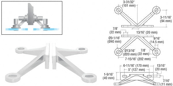 CRL Heavy-Duty 4 Arm Spider Fitting "V" Fin Mount Frame