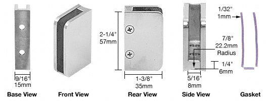 CRL Polished Stainless 1/4" Closed Bottom Right Hand Radius Base Glass Clip