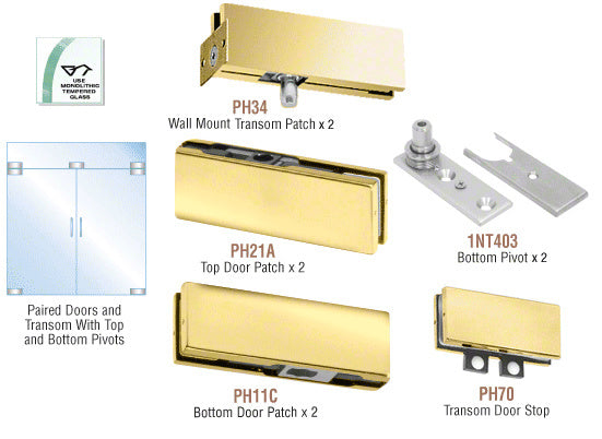 CRL European Patch Door Kit for Double Doors for Use with Fixed Transom - Without Lock