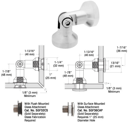 CRL 316 Brushed Stainless Glass-to-Glass Single Pivot Column Series Swivel Fitting