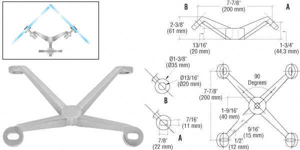 CRL Regular Duty 90 Degree 4-Way Spider Fitting Arm Column Mount