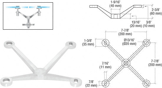 CRL Regular Duty Spider Fitting 4-Way Arm Column Mount