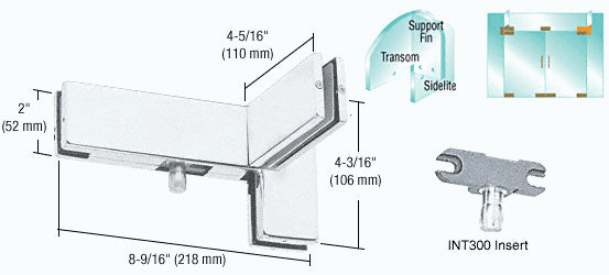 CRL Left Hand Sidelite Transom Patch with Support Fin Bracket and 1NT300 Insert