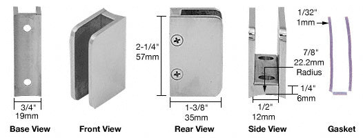 CRL 3/8" Top Radius Base Glass Clip