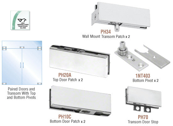 CRL North American Patch Door Kit for Double Doors for Use with Fixed Transom - Without Lock