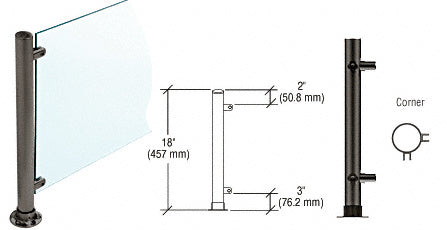 CRL Paint 18" High 1" Round PP56 Slimline Series Straight Front Counter/Partition Corner Post