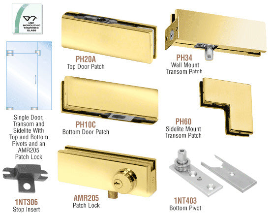 CRL North American Patch Door Kit for Use With Fixed Transom and One Sidelite - Without Lock