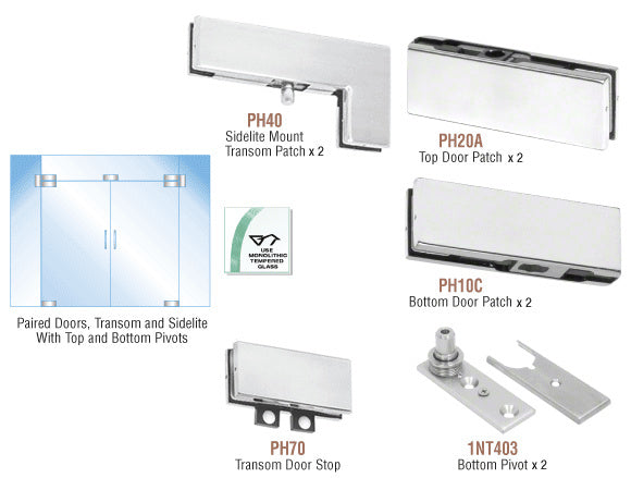 CRL North American Patch Door Kit for Double Doors for Use with Fixed Transom and Two Sidelites - Without Lock