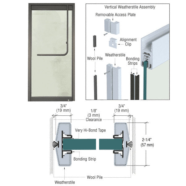 CRL Vertical Weatherstile Kits for 3/4" Glass Single Doors