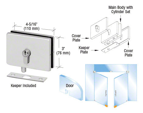 CRL EUR Series Glass Mounted Patch Lock With Keeper Plate