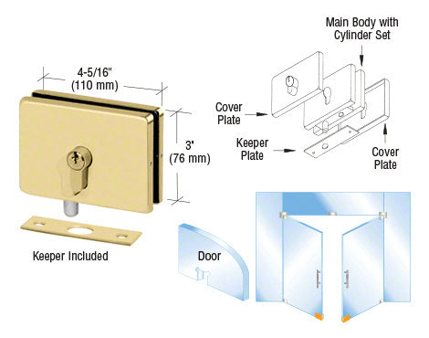 CRL EUR Series Glass Mounted Patch Lock With Keeper Plate