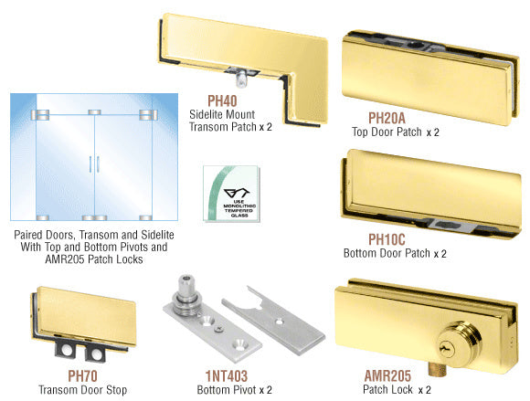 CRL North American Patch Door Kit for Double Doors for Use with Fixed Transom and Two Sidelites - With Lock