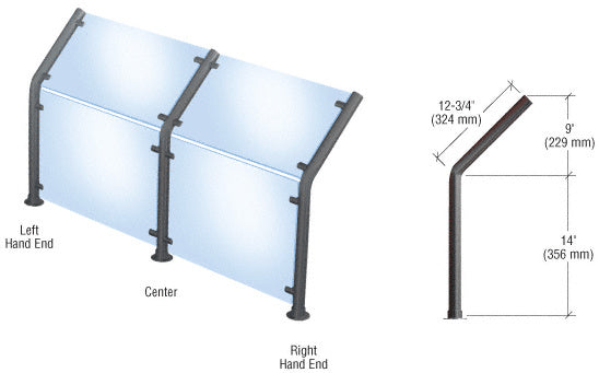CRL Powder Paint Style 20 Slimline Series Fixed Glass On Slant and Front Only Sneeze Guard- Right Hand End
