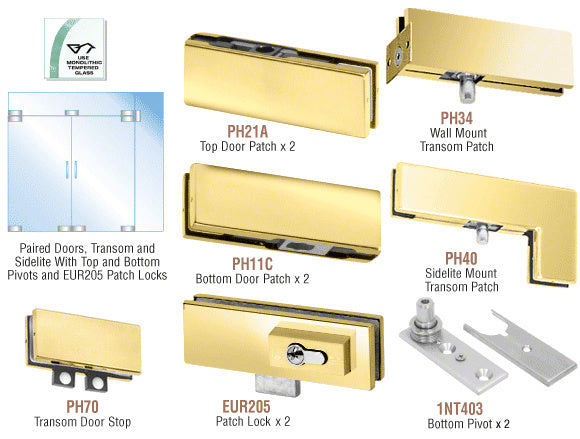 CRL European Patch Door Kit for Double Doors for Use with Fixed Transom and One Sidelite - With Lock