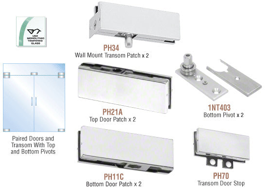 CRL European Patch Door Kit for Double Doors for Use with Fixed Transom - Without Lock