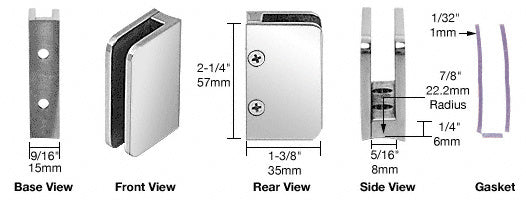 CRL Polished Brass 1/4" Top Radius Base Glass Clip