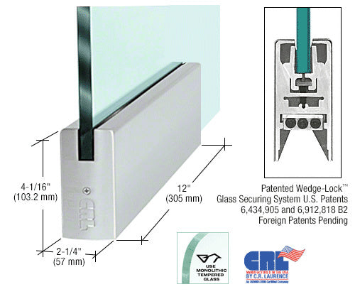 CRL Glass 4" Square Door Rail Without Lock - 12" Patch Additional Image - 1