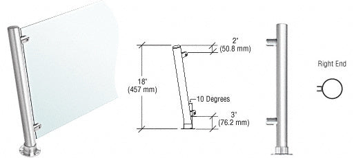 CRL 18" High 1-1/2" Round PP46 Contemporary Series Slant Front Counter/Partition Right End Post