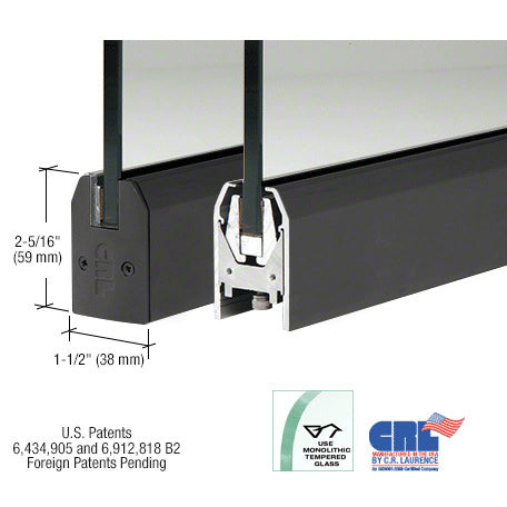 CRL Glass Low Profile Tapered Door Rail Without Lock - 35-3/4" Length