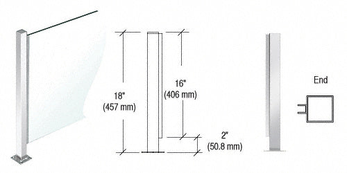 CRL 18" High 1" Square PP47 Mini Plaza Series Partition End Post With U-Channel