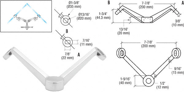 CRL Regular Duty Spider Fitting 90 Degree 2V Arm Column Mount