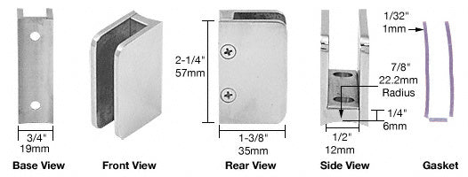 CRL 3/8" Top Radius Base Glass Clip