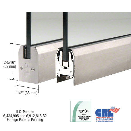 CRL 3/8" Glass Low Profile Tapered Door Rail Without Lock - 8" Patch