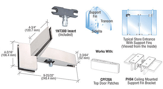 CRL Curved Right Hand Sidelite Transom Patch With Support Fin Bracket and 1NT300 Insert *DISCONTINUED*