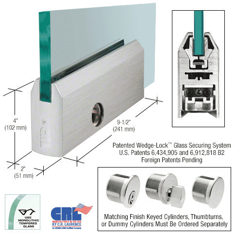 CRL Glass 4" Tapered Door Rail With Lock - 9-1/2" Patch Additional Image - 1