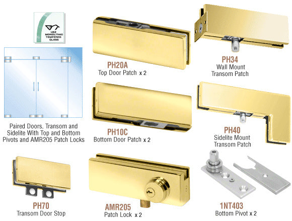 CRL North American Patch Door Kit for Double Doors for Use with Fixed Transom and One Sidelite - With Lock
