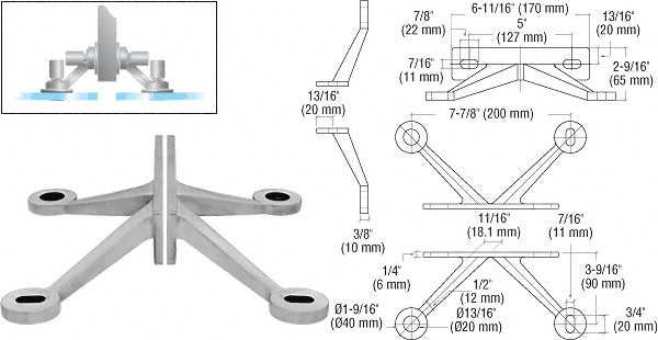 CRL Regular Duty Spider Fitting 4 Arm "V" Fin Mount Frame