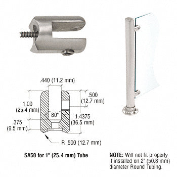 CRL Brushed Stainless Fixed Glass Fitting for 1" Tubing